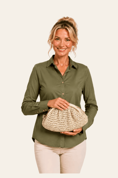 Elegante beige clutchtas met gevlochten design