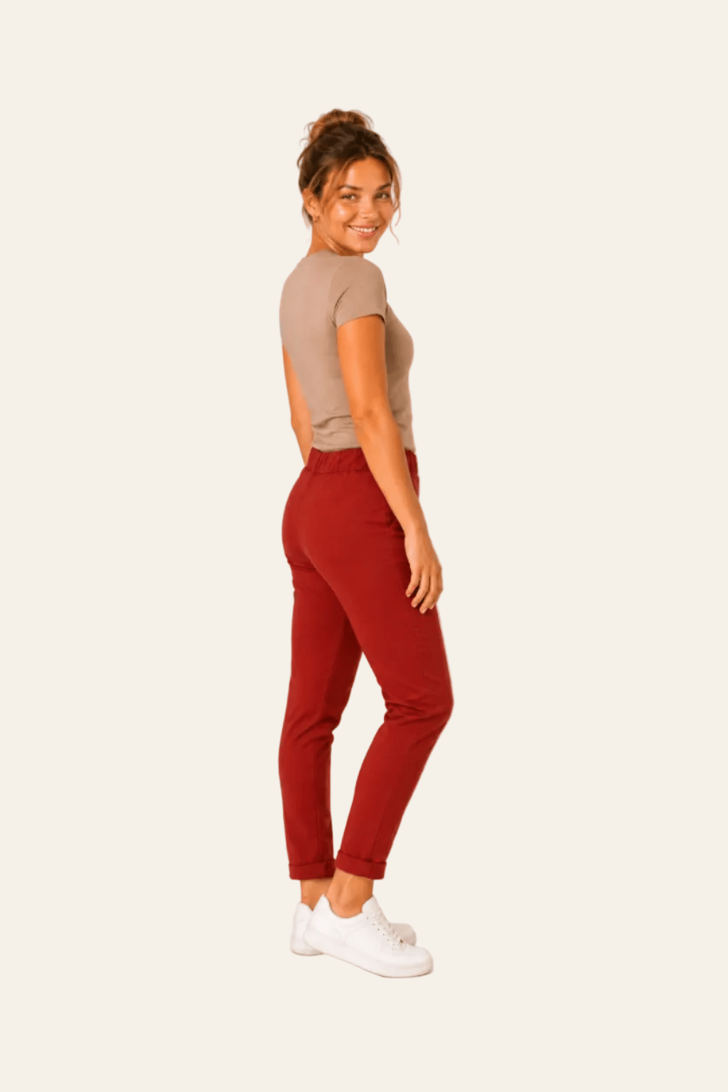 Elegante damesbroek met elastische tailleband en steekzakken
