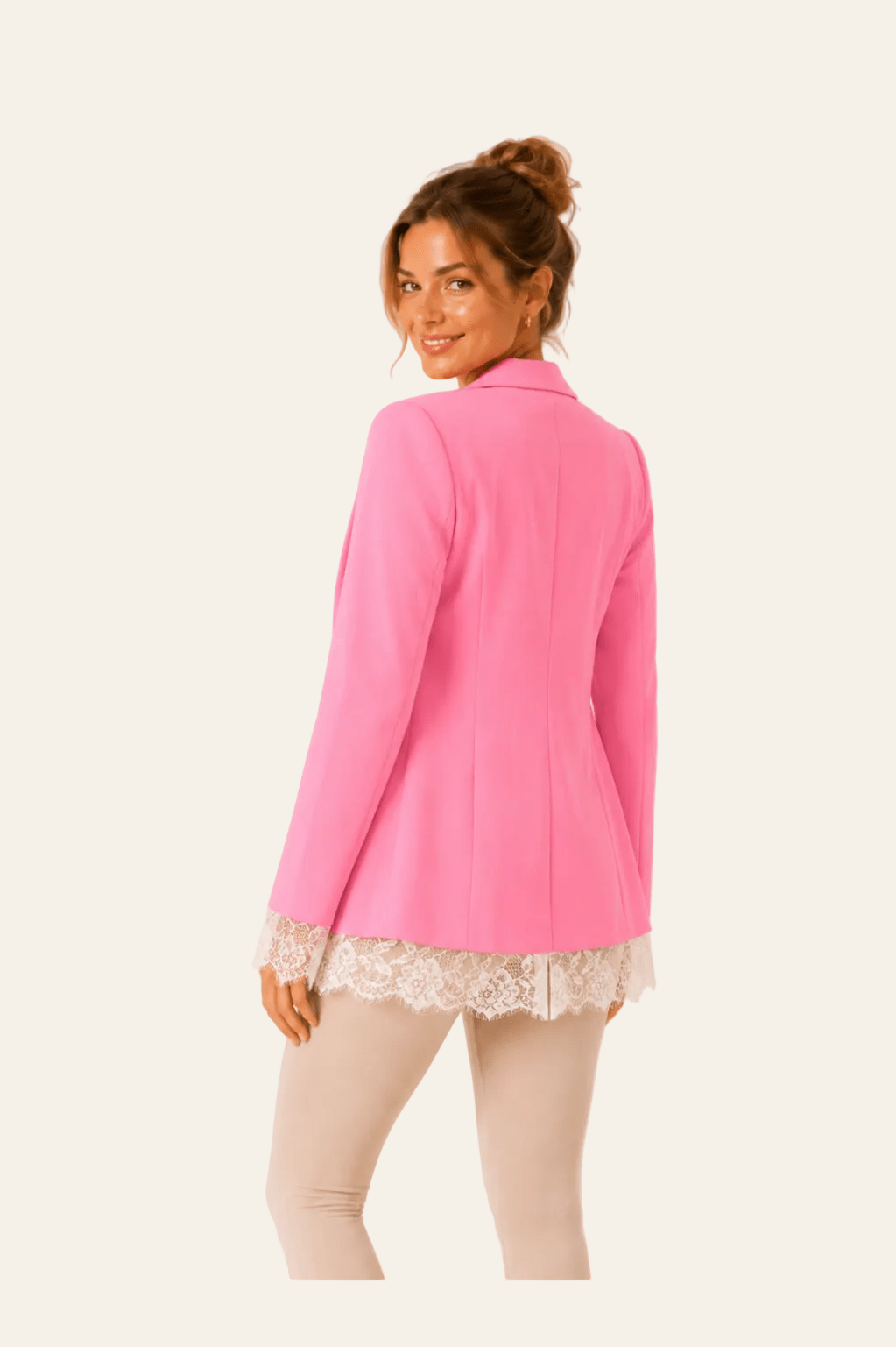 Factory price elegante dames blazer jas met een unieke afwerking van kant