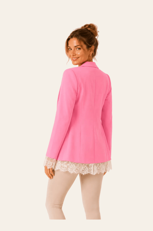 Factory price elegante dames blazer jas met een unieke afwerking van kant
