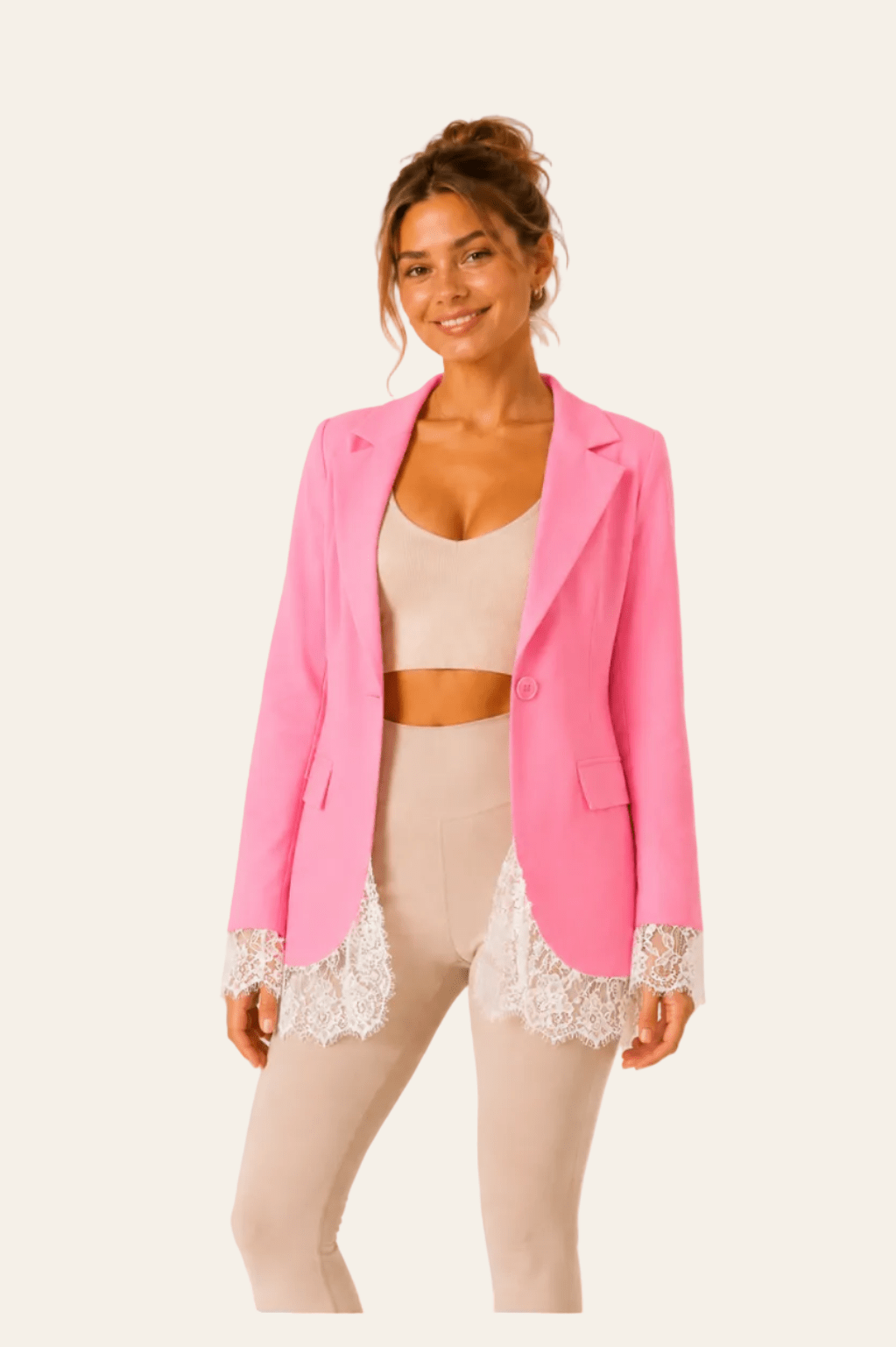 Factory price elegante dames blazer jas met een unieke afwerking van kant