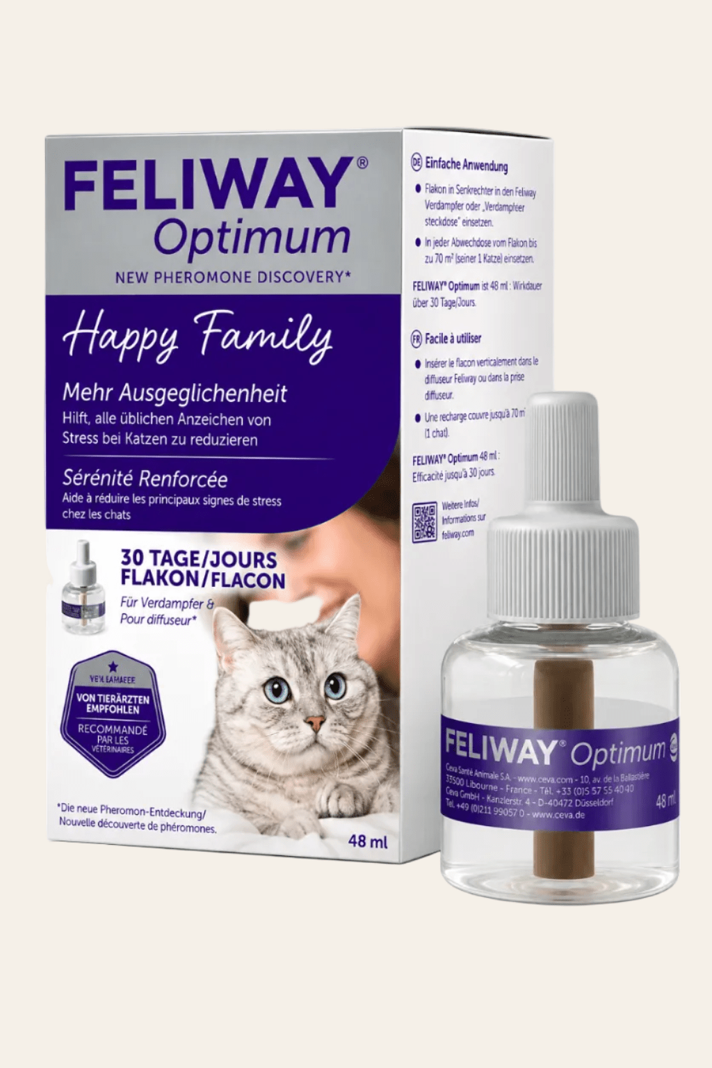 Feliway optimum kalmerende feromonen diffuser navulflacon 48ml hoogwaardige afwerking voor katten |LMA Animal Store
