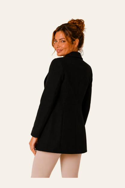 Figl elegante halflange dames jas met een schuine ritssluiting
