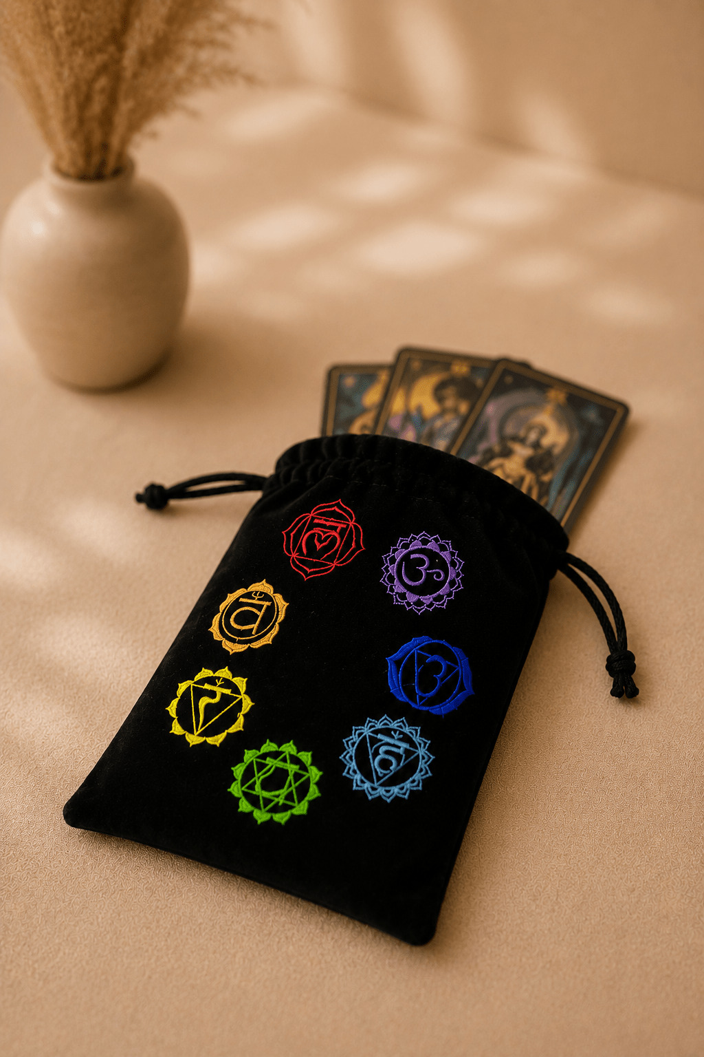 Zwart spiritueel chakra opbergzakje
