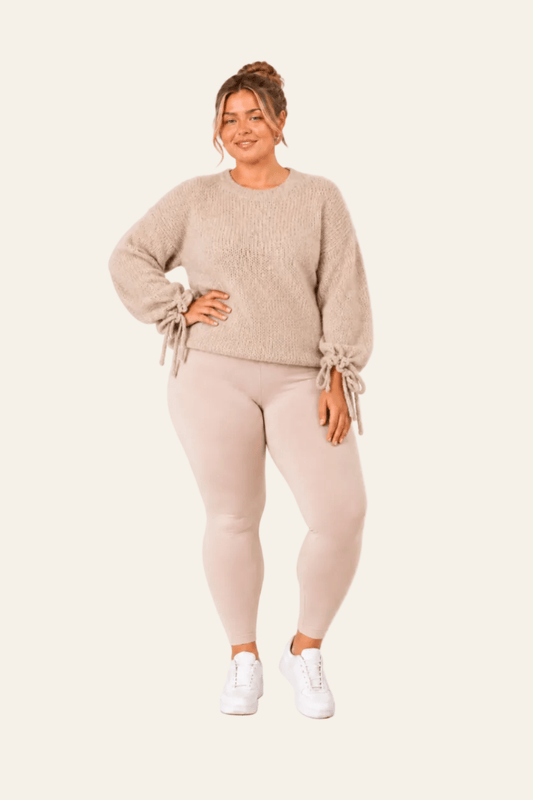 Knitted ladies' sweater with bow details on the sleeves