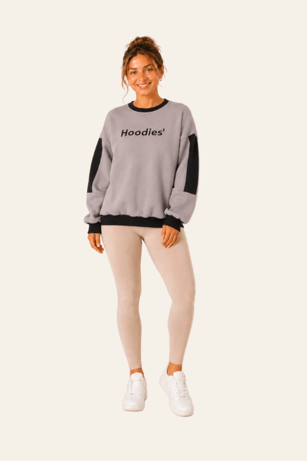 Geïsoleerd dames sweatshirt met ronde hals, contraststiksels en geborduurde tekst