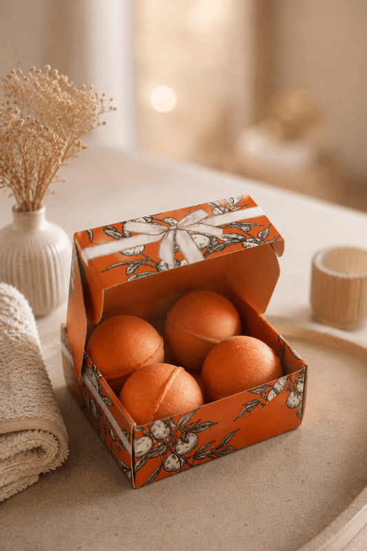 Geschenkdoos met vitamine C bruisballen set van vier te gebruiken voor in bad