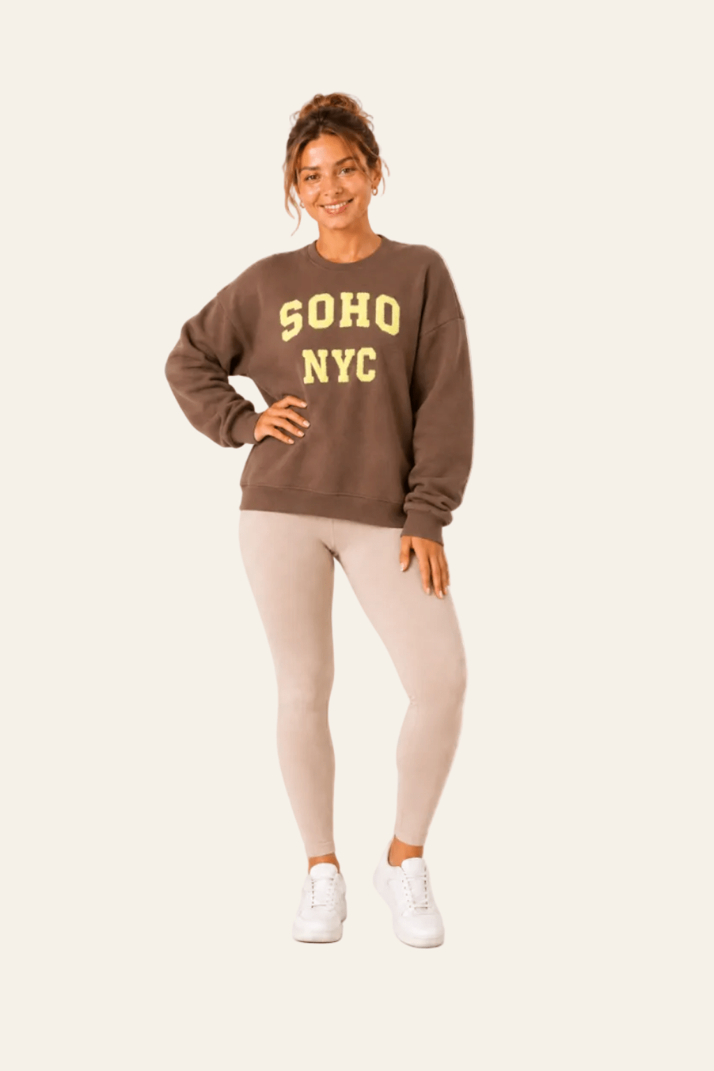 Gevoerd dames sweatshirt met ronde hals, lange mouwen en tekstprint