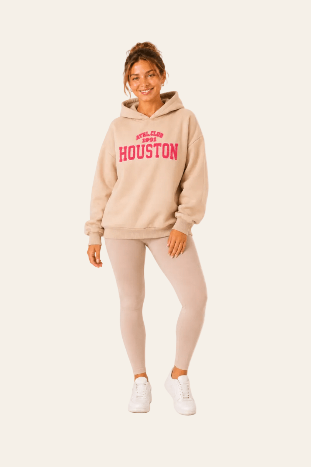 Gevoerde dames hoodie met capuchon en tekst op de voorkant