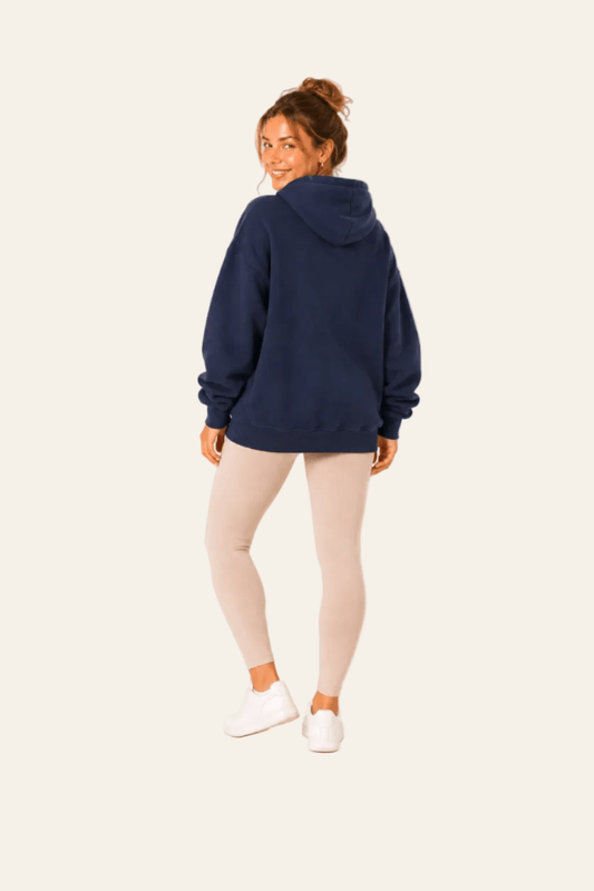 Gevoerde dames hoodie met capuchon, kangoeroezak en langere pasvorm