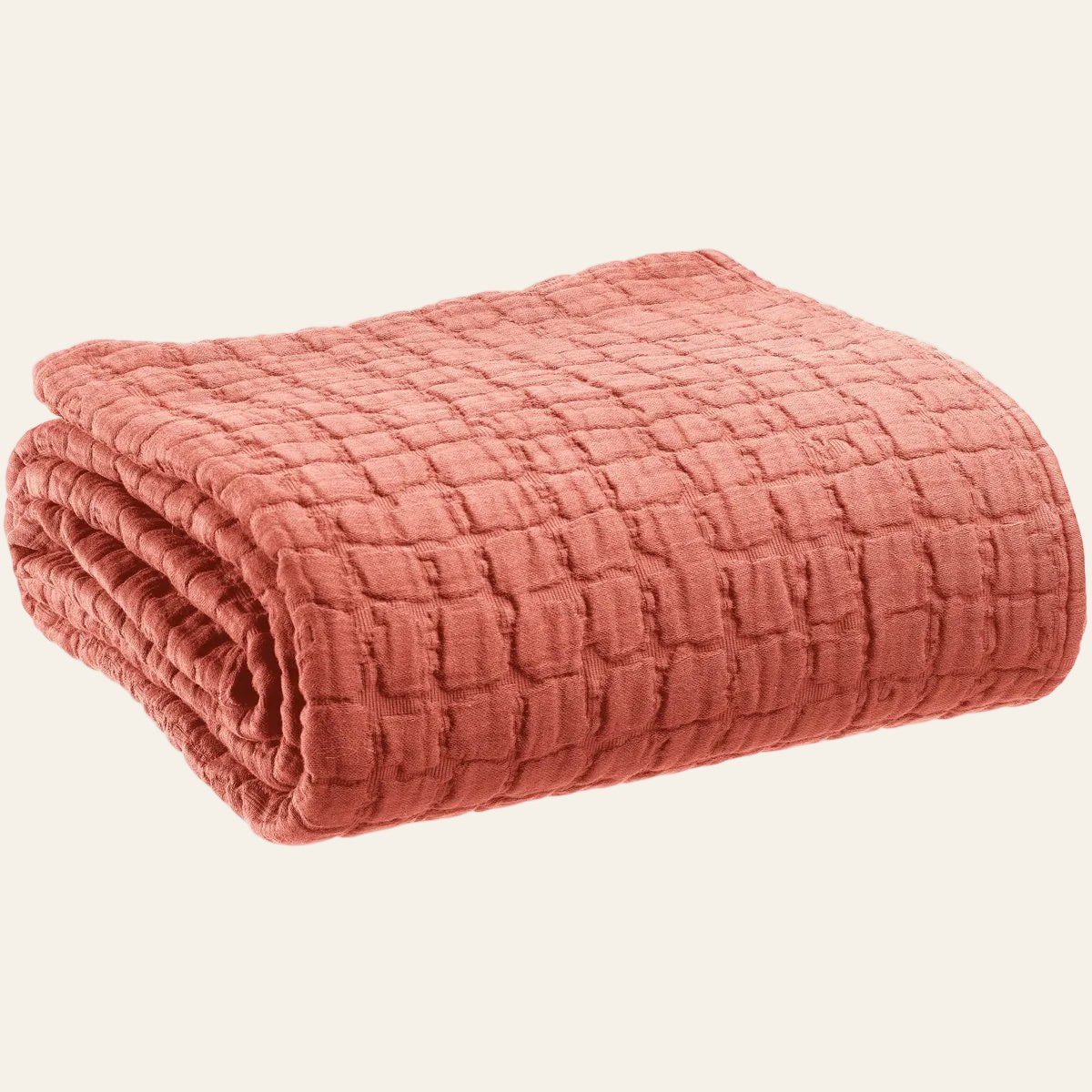 Gevouwen Swami bedsprei in grijsbruinkleur met zacht stonewashed katoen en zichtbaar weefpatroon
