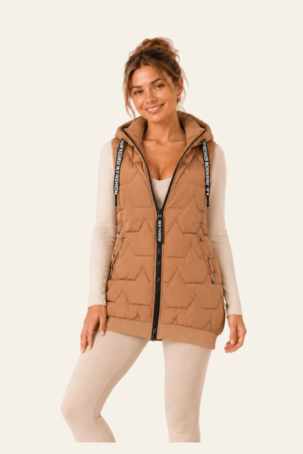 Gewatteerd damesvest met afneembare capuchon