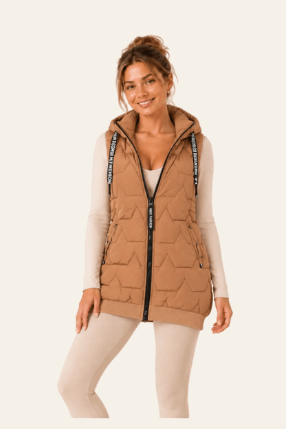 Gewatteerd damesvest met afneembare capuchon