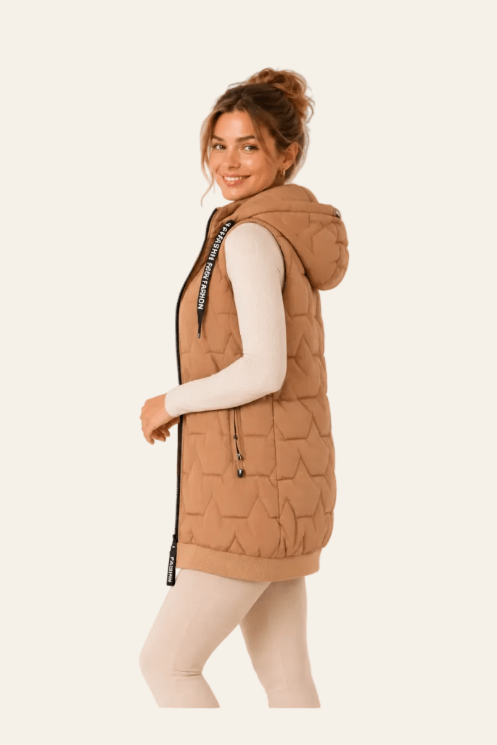 Gewatteerd damesvest met afneembare capuchon