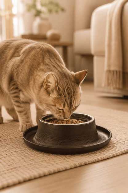 Gietijzeren voerbak voor katten met opvangbakje