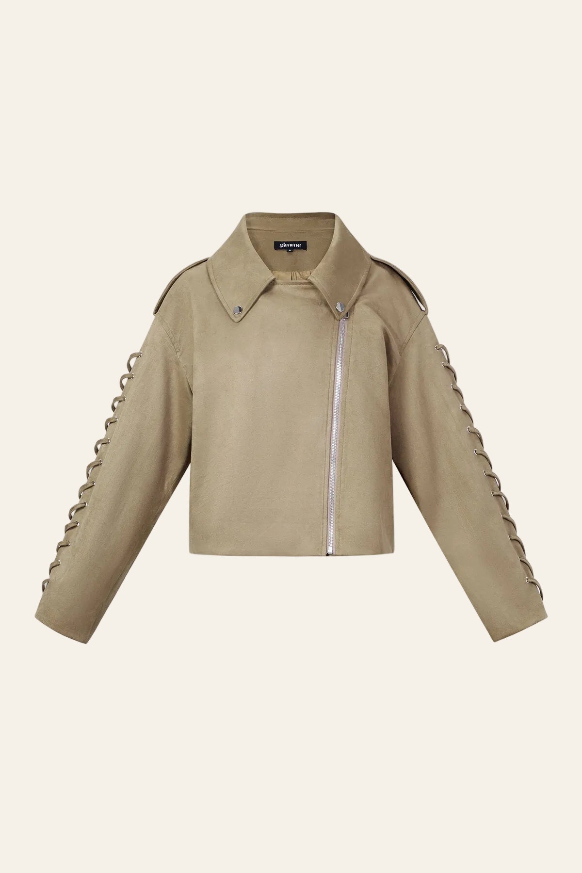 Gimme kortere dames street style jas met vetersluiting op de mouwen