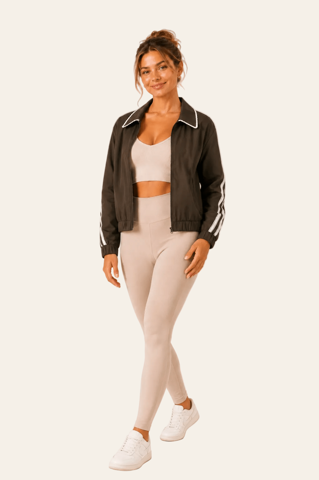 Gimme sportieve dames trainingspak met een trendy kraagje en kleurenclash