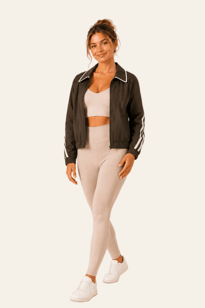 Gimme sportieve dames trainingspak met een trendy kraagje en kleurenclash