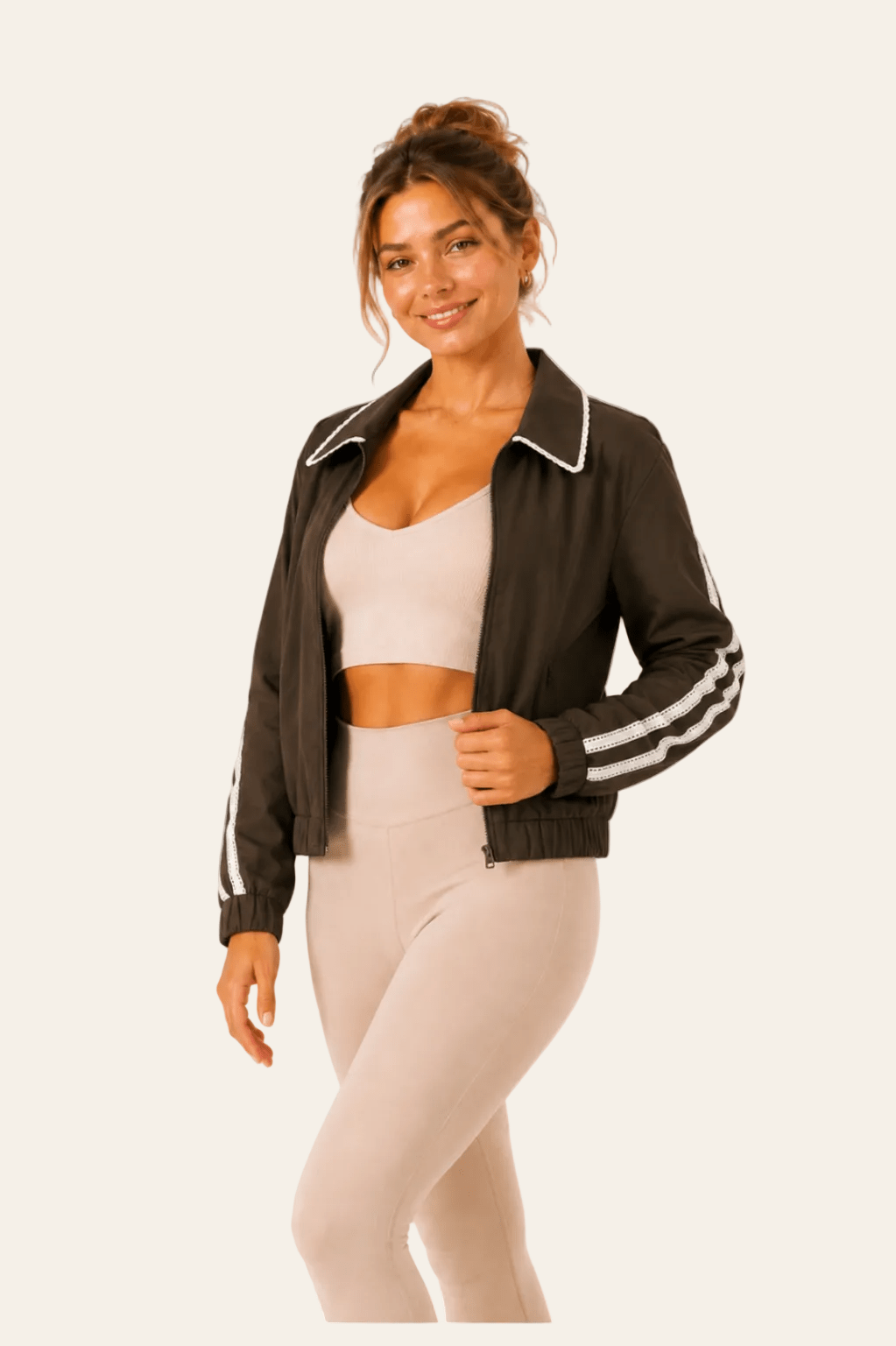 Gimme sportieve dames trainingspak met een trendy kraagje en kleurenclash