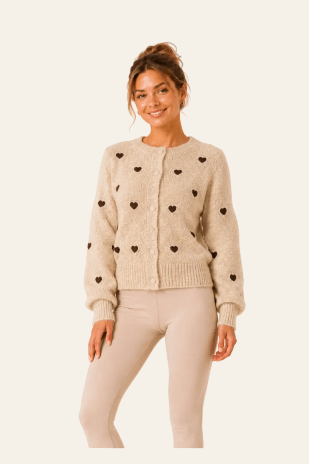 Gimme trendy gebreide dames trui met een charmant en speels hartenpatroon