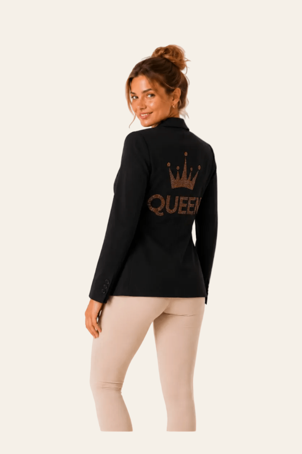 Gimme zwarte oversized dames blazer jas met oranje strass steentjes