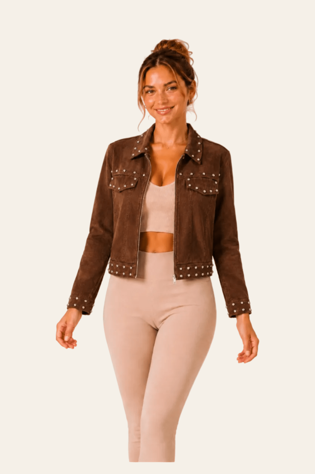 Gimme elegante dames jas met unieke studs langs de kraag en zakken