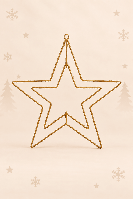 Gouden metalen kerstster van 40 cm met dubbele stervorm en geïntegreerde LED verlichting van Näve Leuchten