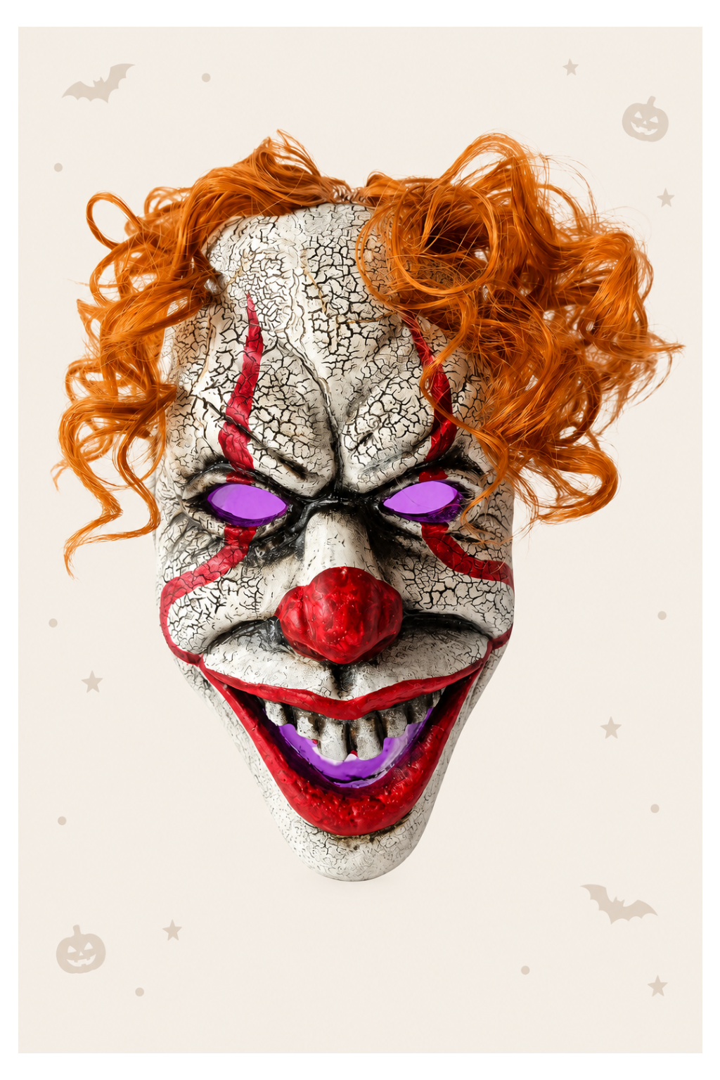 Griezelig clownmasker voor halloween met oranje haar