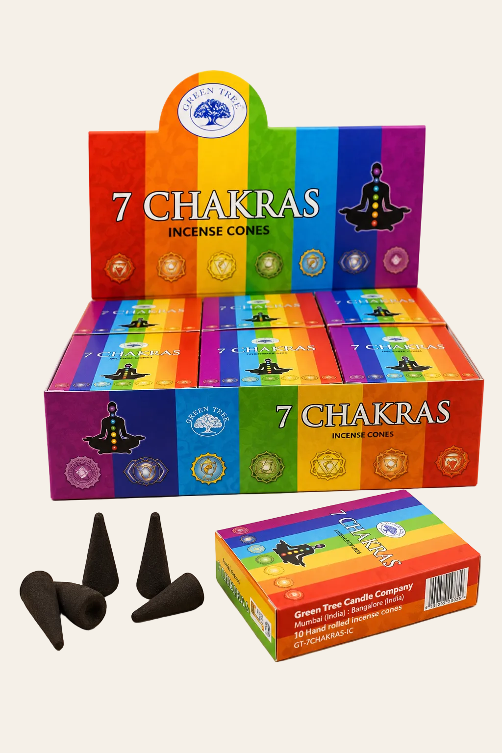 Green tree 7 chakras wierookkegels voordeelset 10 stuks
