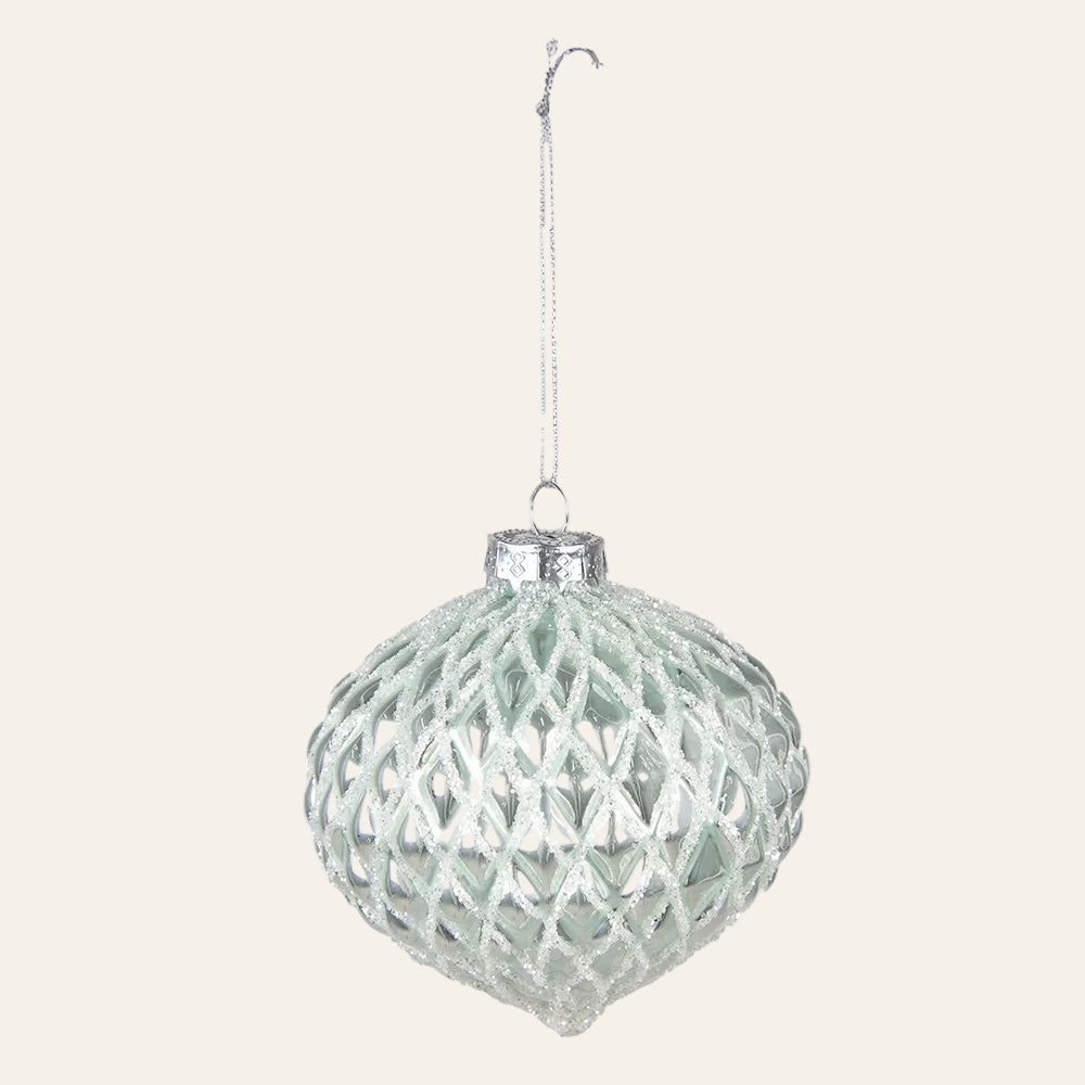 Groene glazen kerstballen set van 2 Ø 10 cm met ruitjesvorm