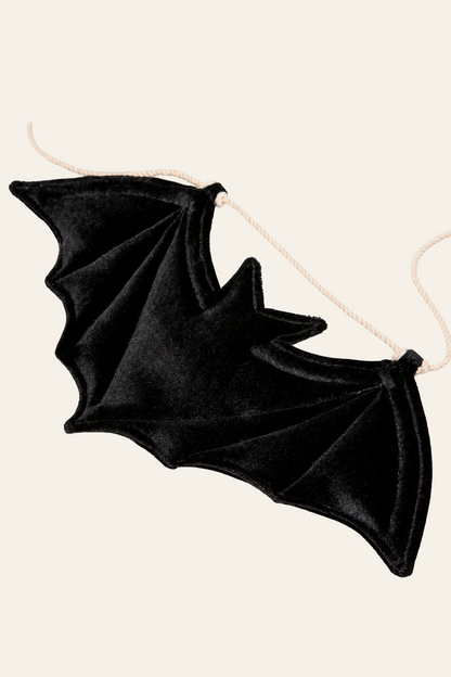 Halloween slinger met vleermuizen in zwart fluweel en pailletten buitenkant van de vleermuis