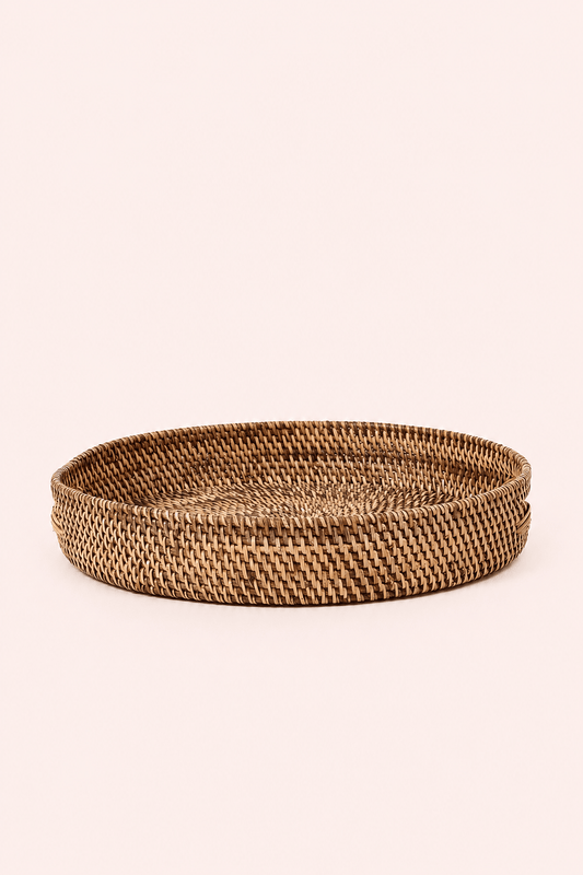 Handgeweven rotan dienblad met handgrepen in lichtbeige product foto 51x8cm