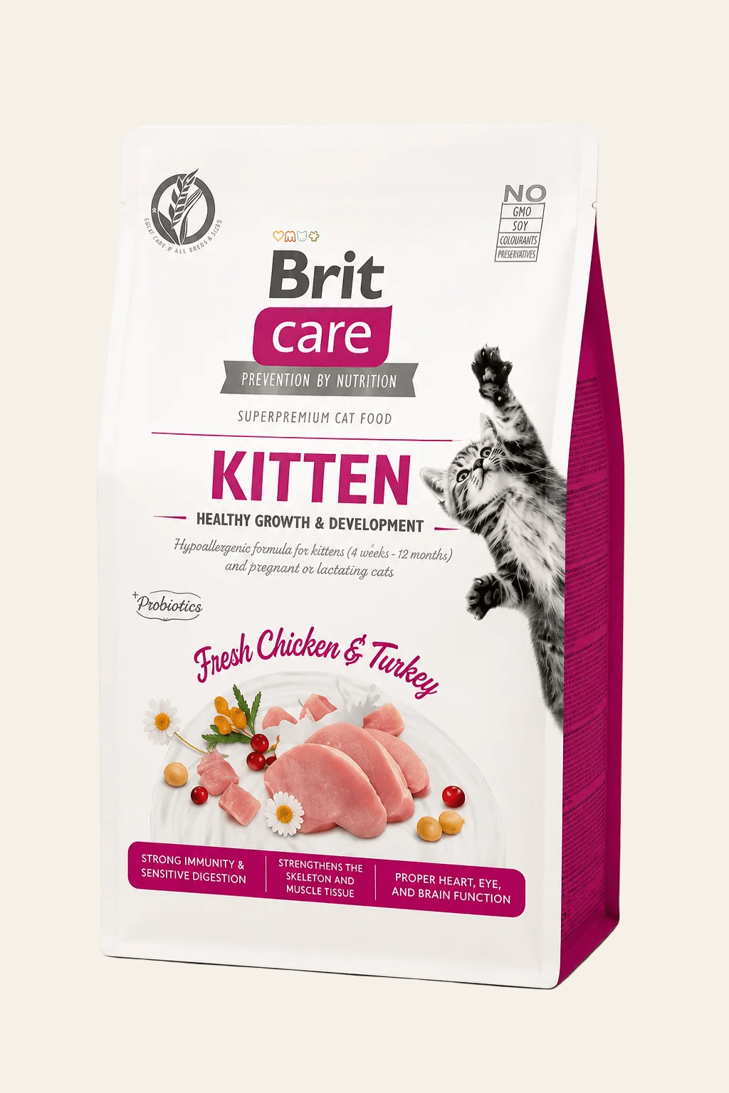 Hoogwaardige droogvoeding voor jonge katten met verse kip en kalkoen 400 g.