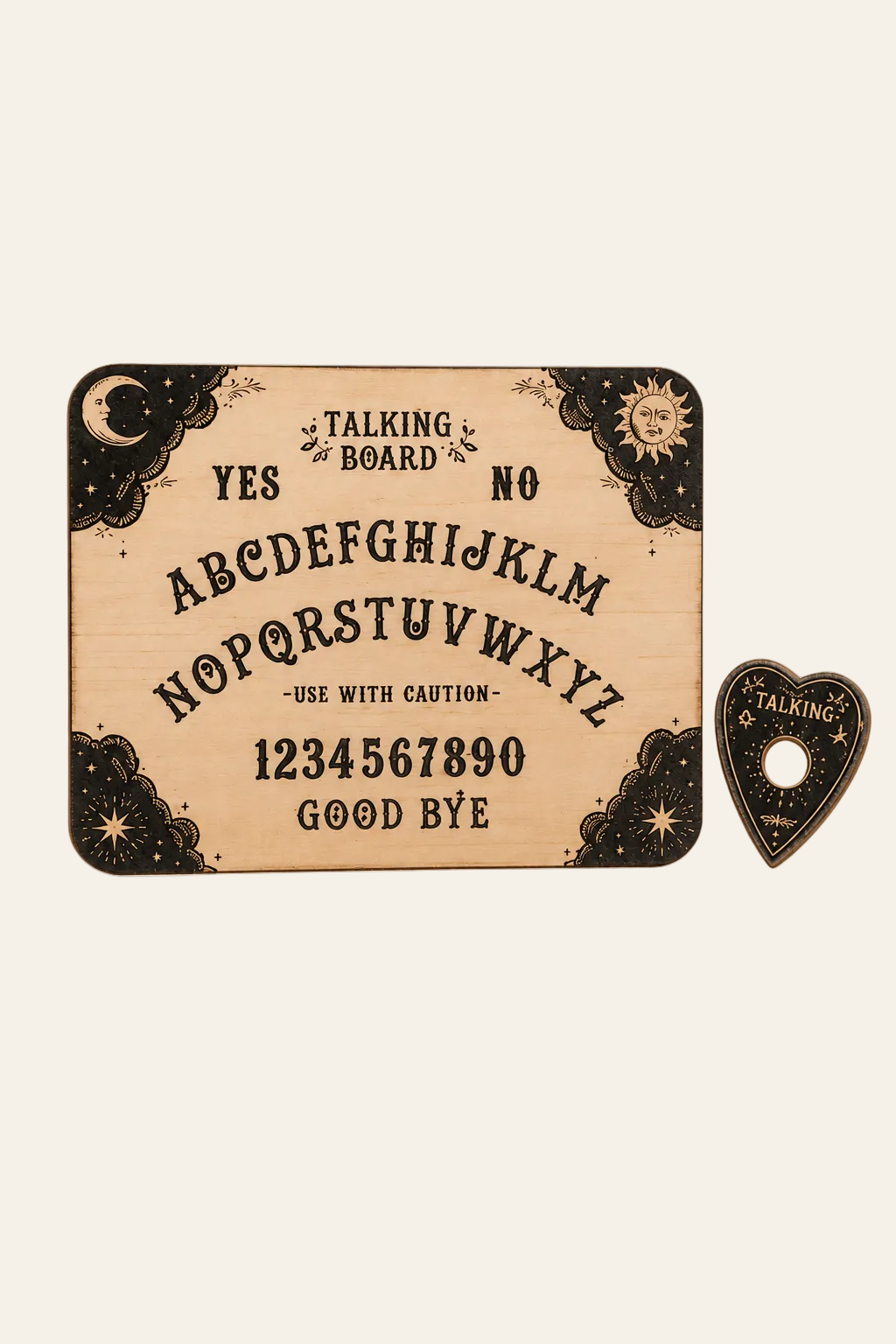 Houten ouija bord met planchette