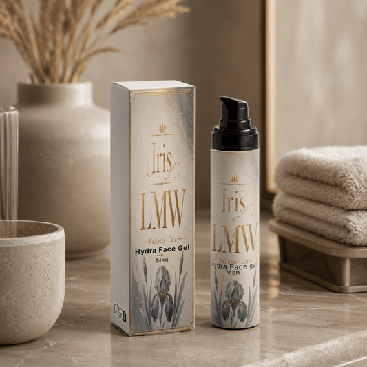 Iris LMW hydraterende gezichtsgel voor mannen als sfeerbeeld voor dagelijkse verzorging.