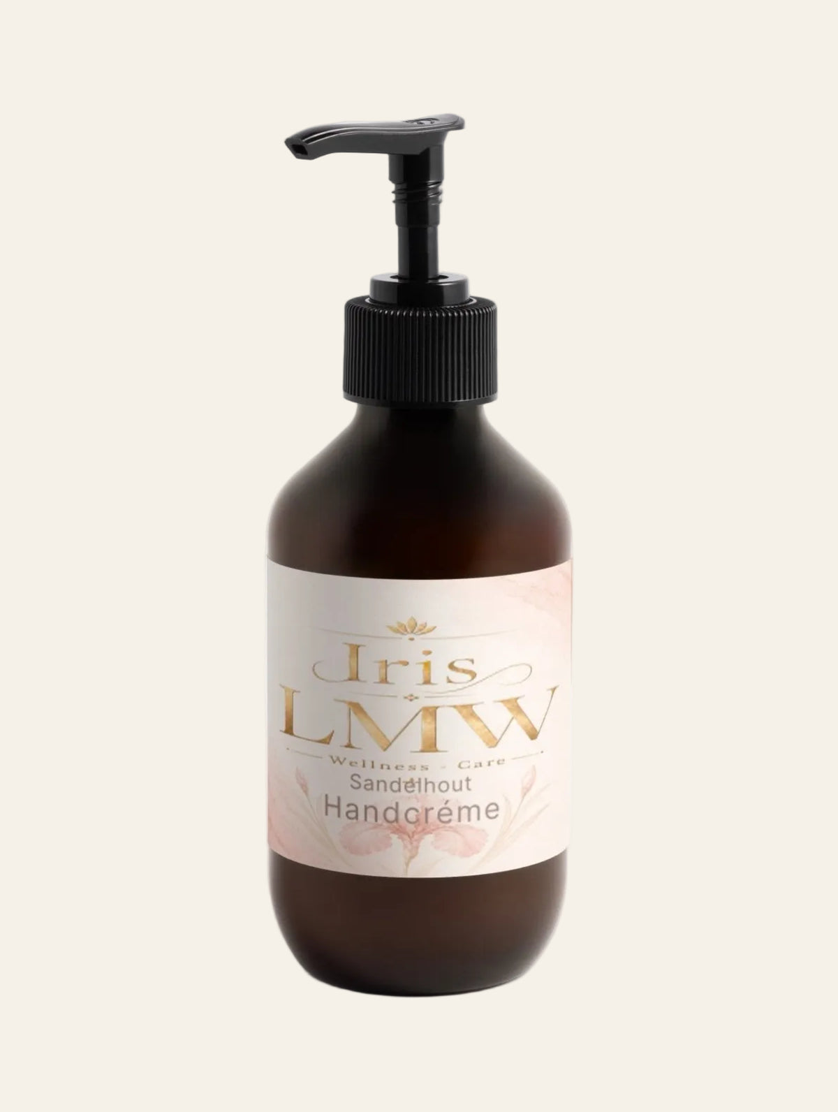 Iris LMW verpakking van rijke handcrème met sandelhoutgeur en zichtbaar etiket.