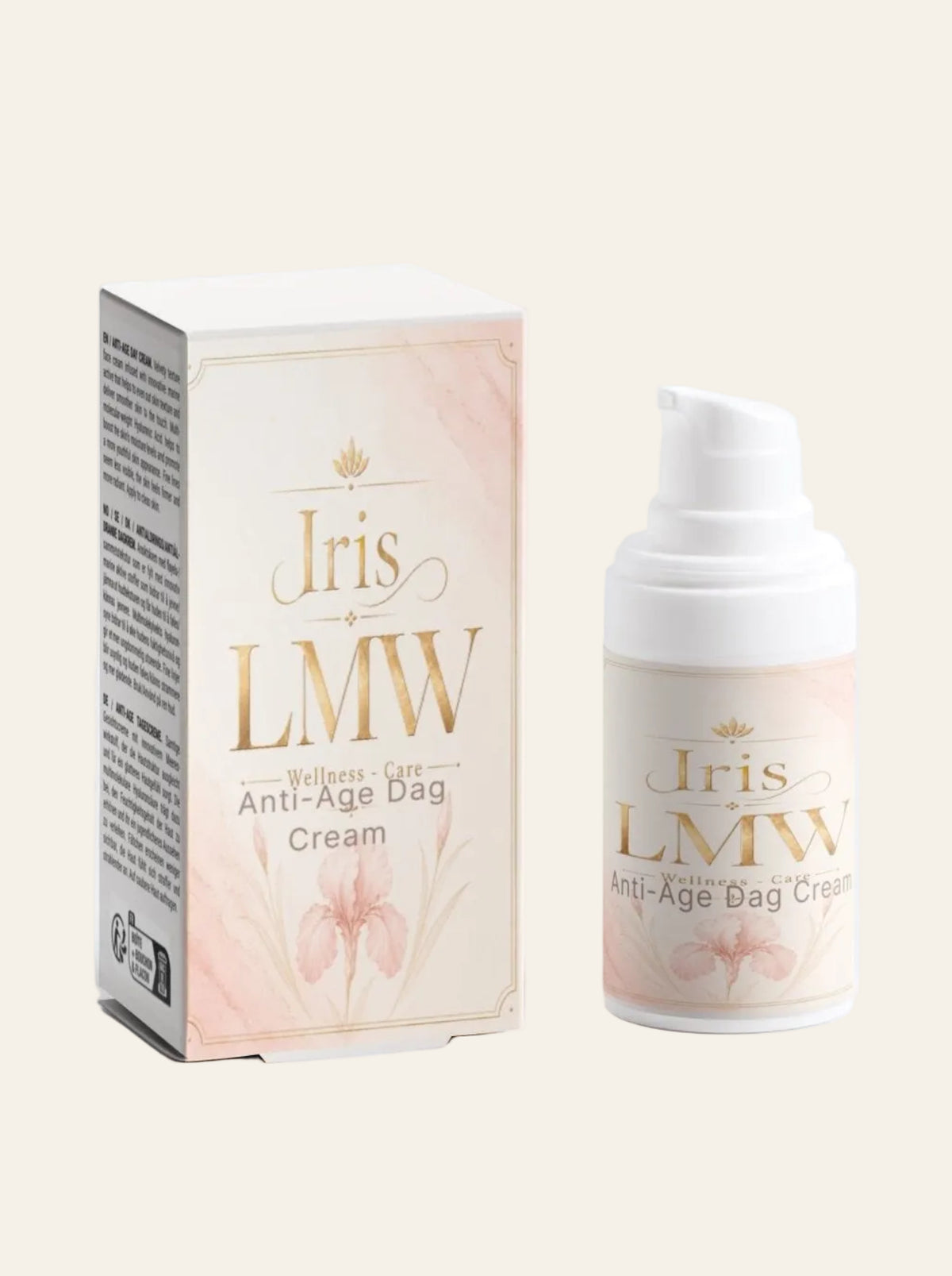 Iris LMW verzorgende anti-aging dagcrème in verpakking met zichtbaar etiket.