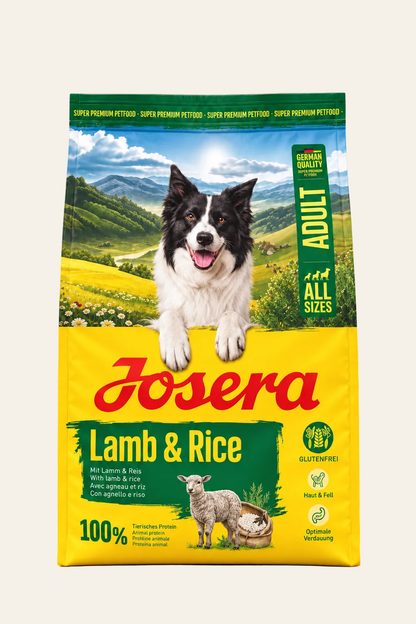 Josera All Sizes Adult Lamb & Rice hondenvoer 3 kg in gele zak, glutenvrije monoproteïnevoeding met lam voor volwassen honden