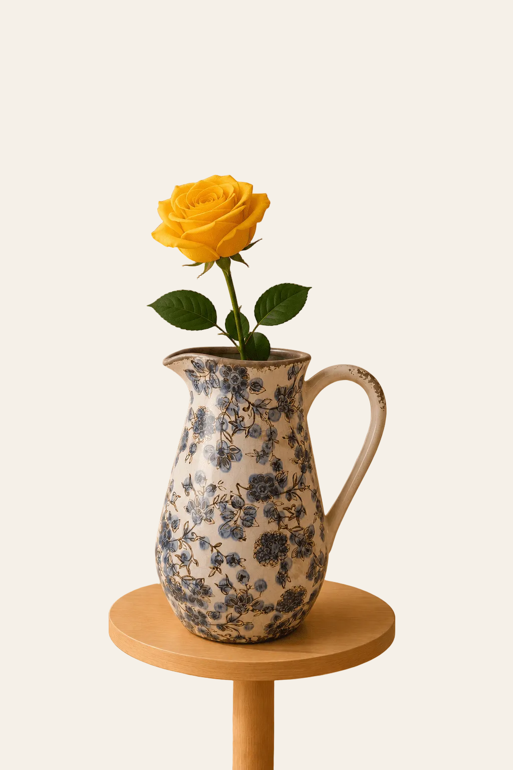Keramische decoratiekan met blauwkleurig bloemenmotief als productaanzicht.
