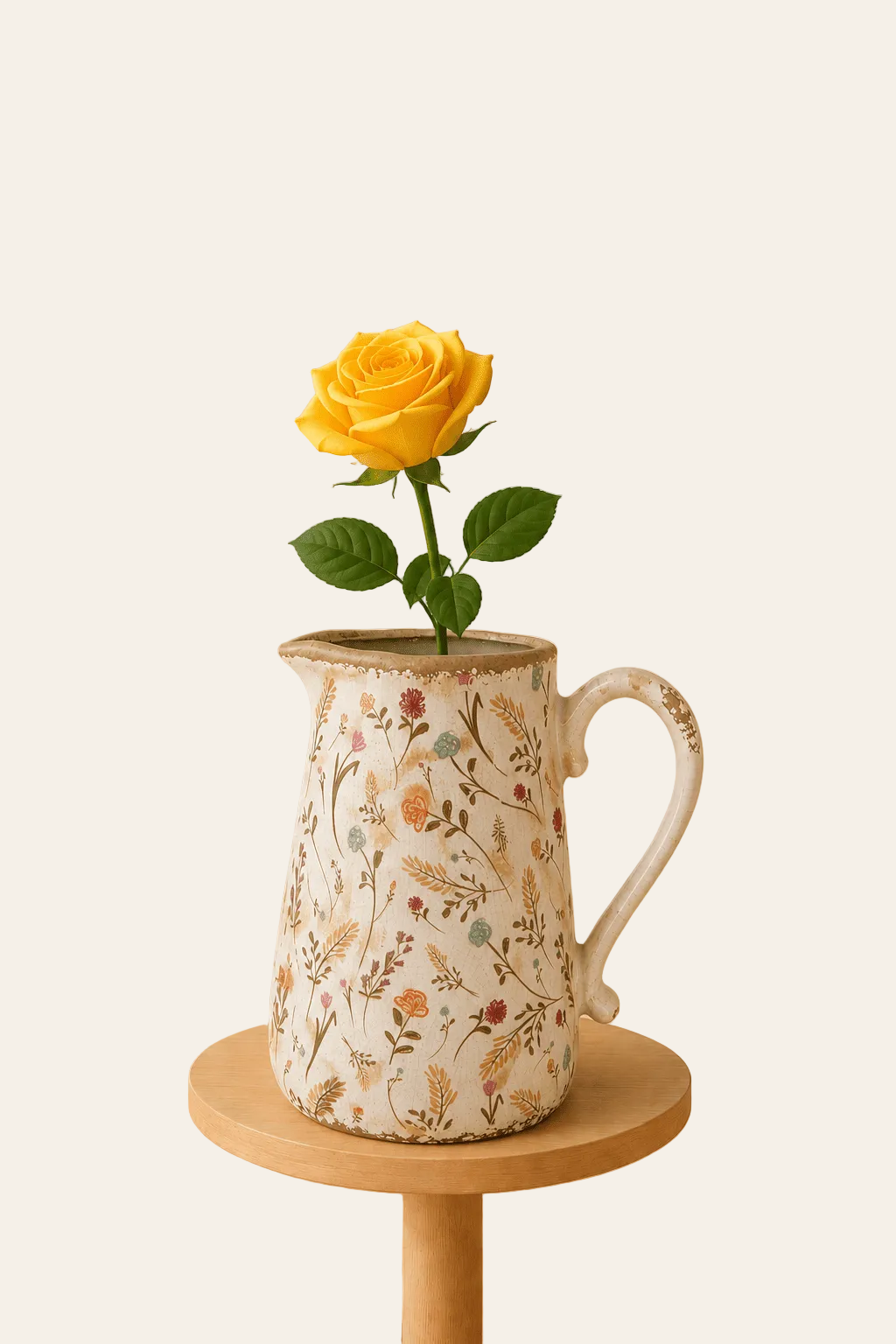 Keramische decoratiekan met botanisch bloemenmotief als productaanzicht.