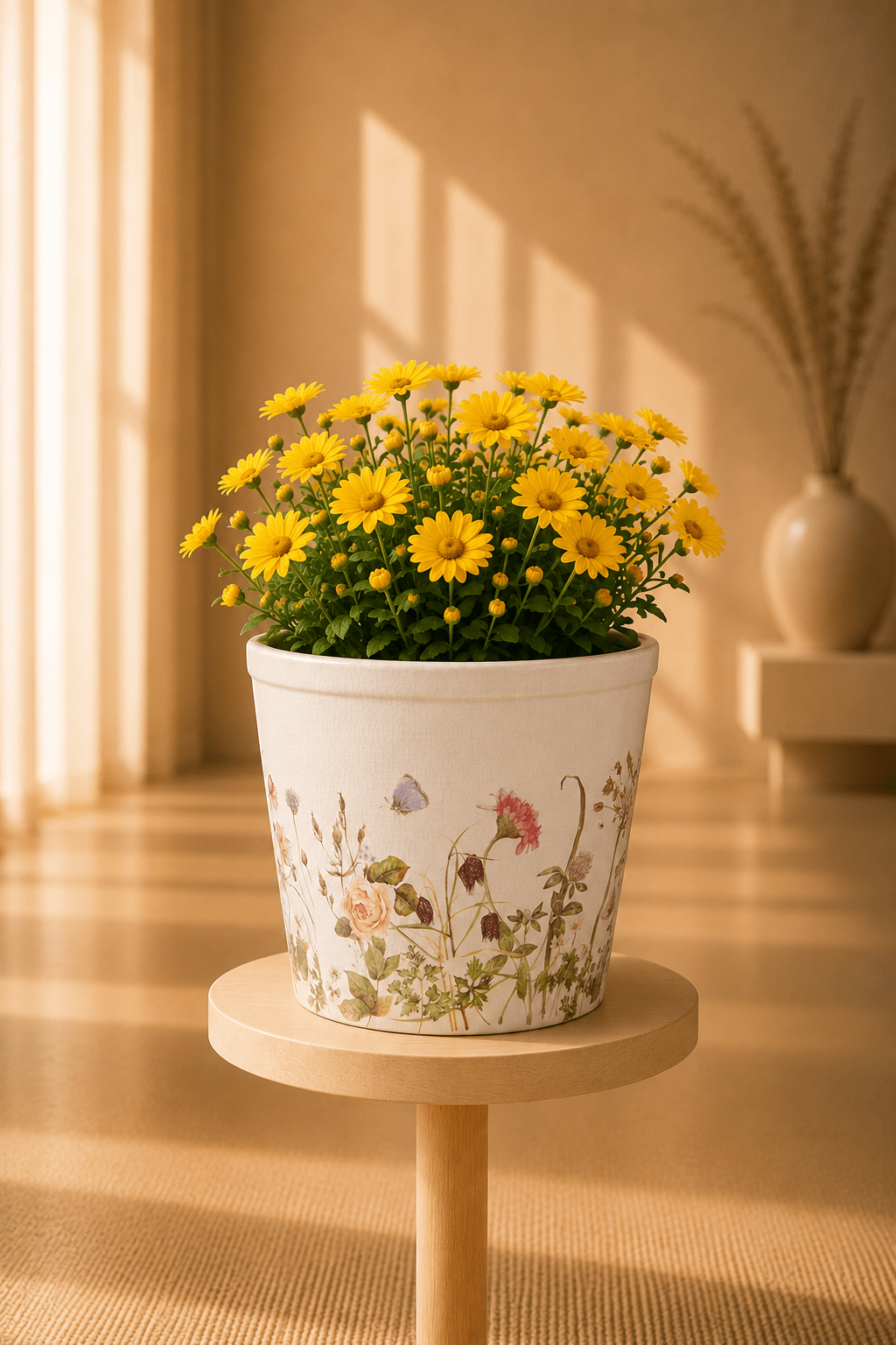 Keramiekbundel met bijpassende bloempotten en decoratiekan als groepsbeeld.