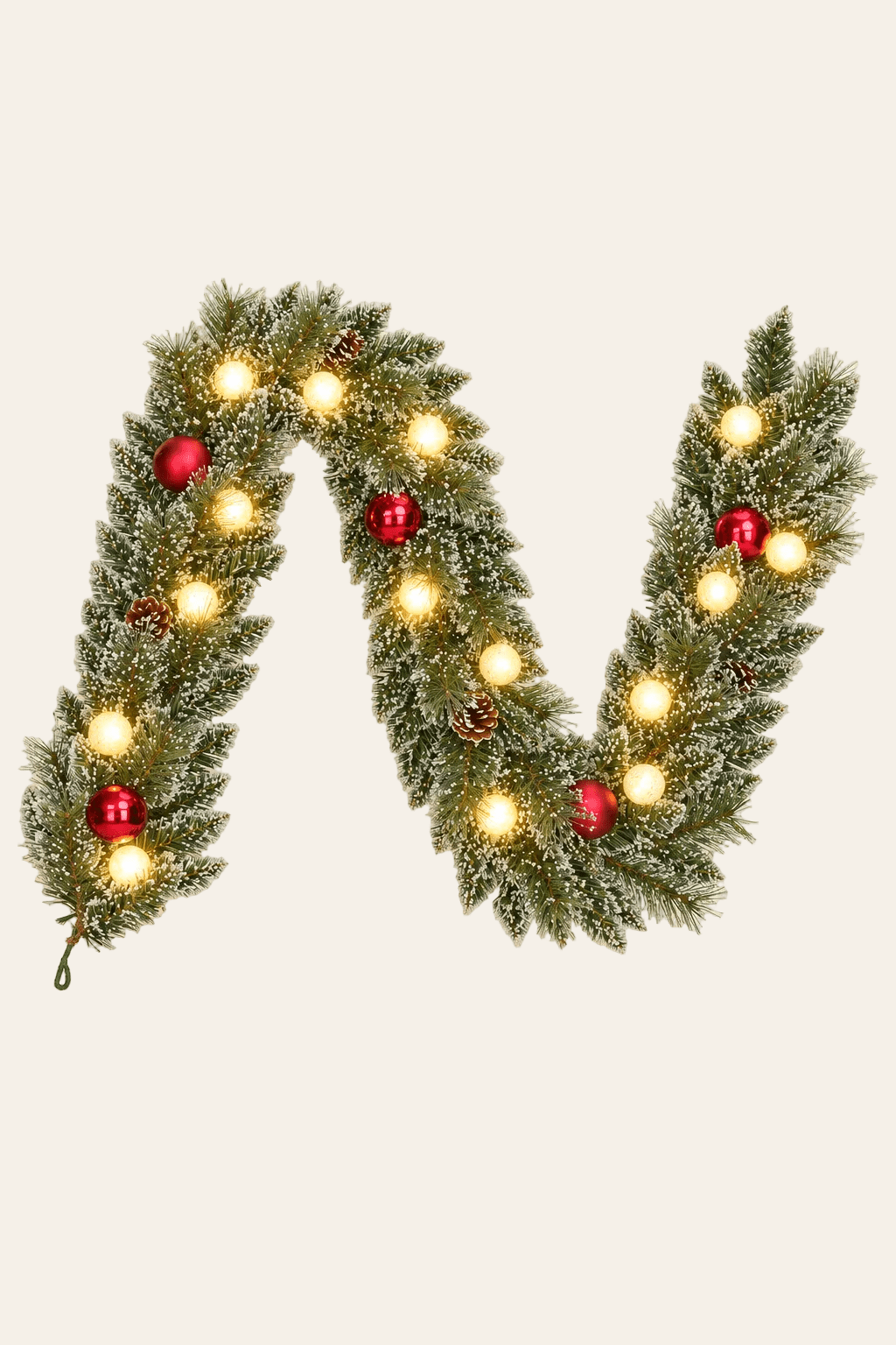 Verlichte kerstguirlande Kaprun 180 cm met rode kerstballen, dennenappels en sfeervolle LED verlichting in groen kerstgroen