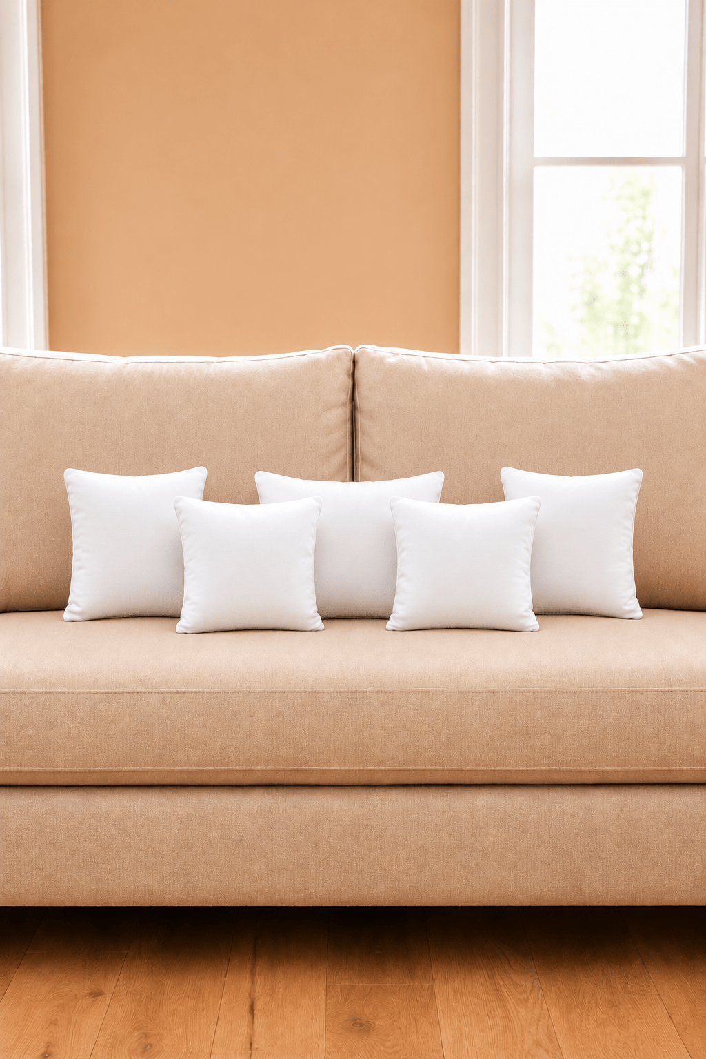 Polyester binnenkussen 40 × 40 cm, in een verzorgde woonsetting met zichtbare textuur en vorm.