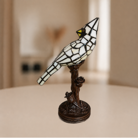Tiffany Tafellamp Vogel 15x12x33 cm Beige Kunststof Tiffany Bureaulamp