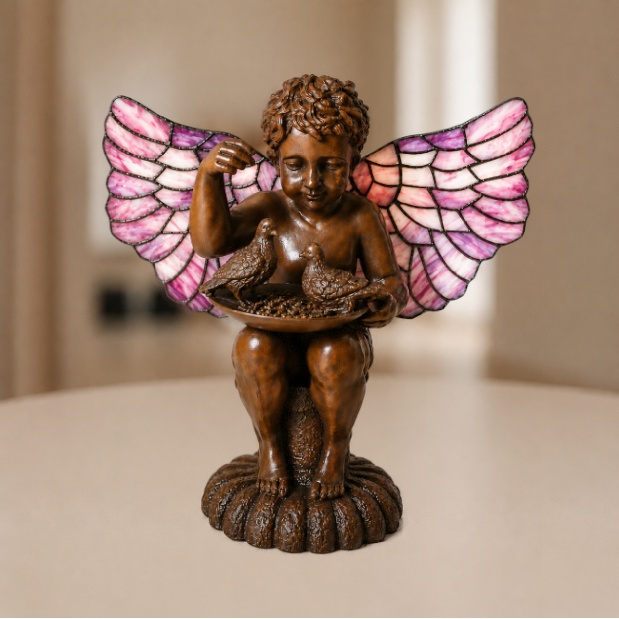 Tiffany Tafellamp Engel 41x26 cm Bruin Roze Glas Tiffany Lampen