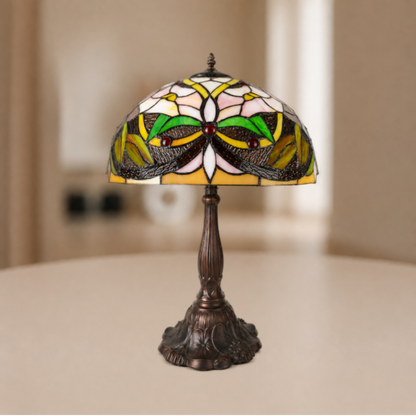 Tiffany Tafellamp Ø 41x58 cm Beige Groen Polyresin Bloemen Tiffany Bureaulamp