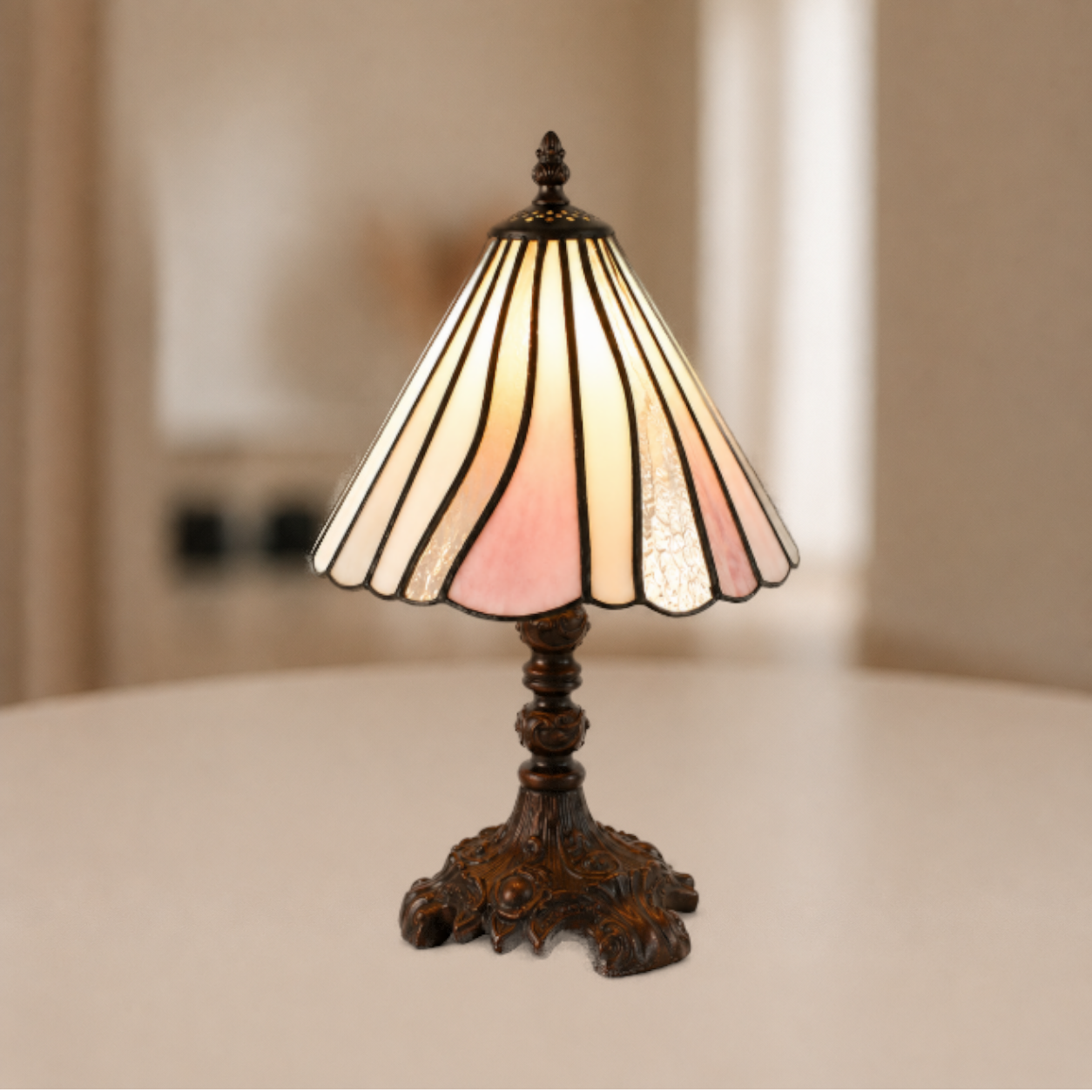 Tiffany Tafellamp Ø 20x34 cm Roze Beige Glas Tiffany Bureaulamp