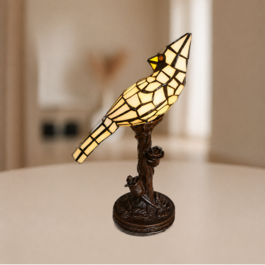 Tiffany Tafellamp Vogel 15x12x33 cm Beige Kunststof Tiffany Bureaulamp