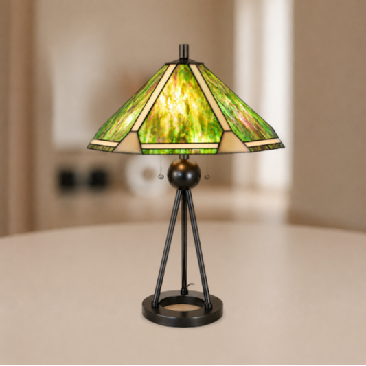 Tiffany Tafellamp Ø 50x73 cm Groen Bruin Metaal Tiffany Bureaulamp
