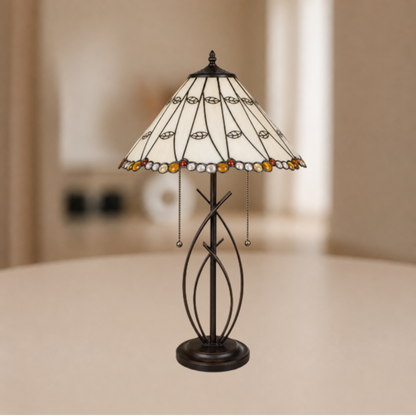Tiffany Tafellamp Ø 41x68 cm Beige Glas Tiffany Bureaulamp